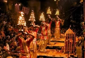 8 Days Golden Triangle Tour with Varanasi package featuring the Jaipur Amber Fort, Agra Taj Mahal, and Varanasi Dashashwamedh Ghat Ganga Aarti.