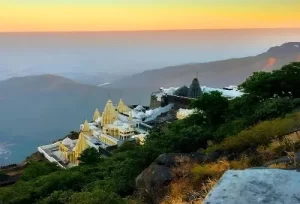 A breathtaking panoramic view of the temples atop Girnar Hill, featured on the 11 Days Visit to Gujarat.