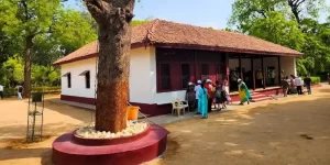 The tranquil grounds and historic residence of Mahatma Gandhi at Sabarmati Ashram, explored during a private Ahmedabad day trip from Vadodara.