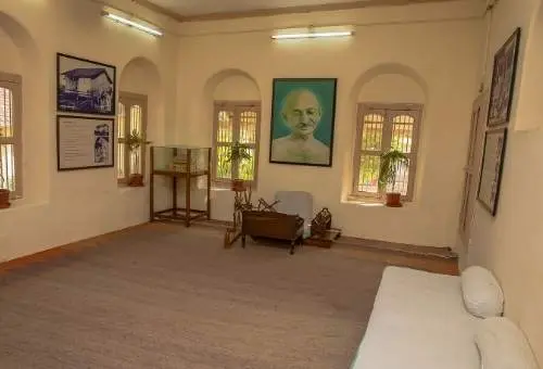 A serene view inside the historic Sabarmati Ashram in Ahmedabad, a popular starting point for our customized Rajasthan package tours.