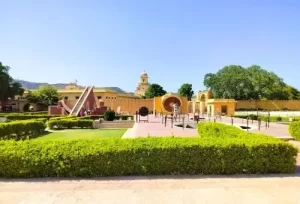 The world's largest stone sundial and astronomical instruments inside Jantar Mantar, a UNESCO site visited during a Jaipur day trip from Delhi.